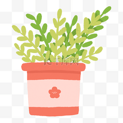 室内盆栽花卉图片_粉色花瓶绿色植物卡通盆栽