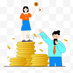 比特币素材图图片_nft币金融人物插画脚下的金币
