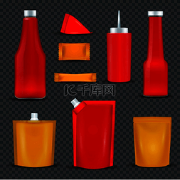 挤压包装图片_酱汁瓶分配器挤压袋包装逼真的红