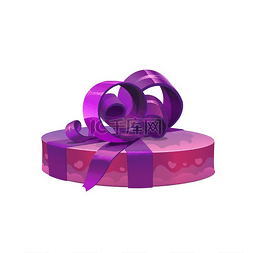 圆形紫色礼品盒，带蝴蝶结、矢量