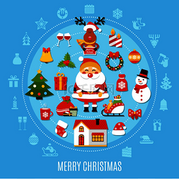 圆的动物图片_圣诞圆组合与圣诞老人、雪人、鹿