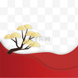 中秋红色剪纸图片_剪纸风红色剪纸松树风景边框