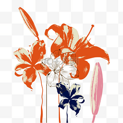 创意抽象装饰图案图片_花卉抽象橙色花朵线稿装饰