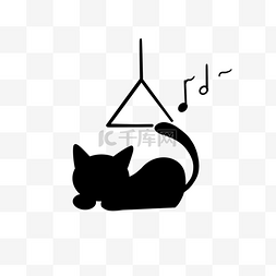 音乐创意图片_黑色小猫敲击三角铃