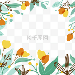 小花花卉手绘图片_黄色小花和叶子春天花卉边框