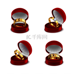 戒指背景图图片_打开的红色首饰盒盒中的结婚订婚