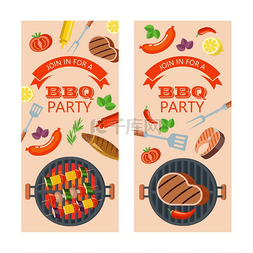 烤肠矢量图片_烧烤派对烤鱼和蔬菜矢量插图烧烤