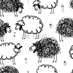 伊人图片_黑色和白色羊在草地上，为您设计