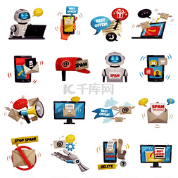 互联网工具图片_邮件垃圾邮件机器人图标集机器人