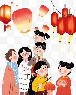春节花灯一家人团圆人物