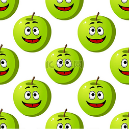 健康饮食中快乐微笑的绿色卡通苹