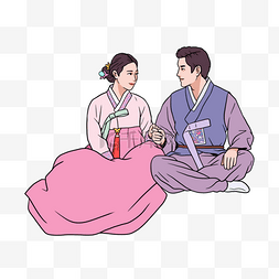 夫妻坐着聊天韩国传统婚礼人物