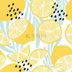热带树叶图片_水果无缝图案白色背景柠檬热带树