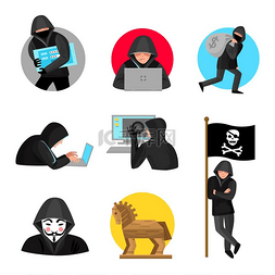 黑客人物符号图标集合黑客黑色连