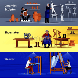工匠们正在制作3条平面横幅横幅