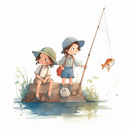 活动卡通图片_夏日手绘钓鱼活动