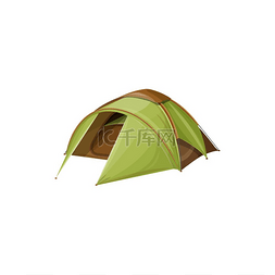 绿色双人露营帐篷隔离平面卡通图