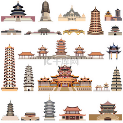 中国宝塔和古老的寺庙和塔的向量