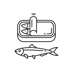 可食用鱼类图片_油罐头沙丁鱼隔离细线图标矢量葡