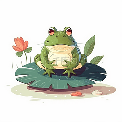 绿色的青蛙图片_一只坐在荷叶上的青蛙
