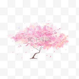 粉色花树图片_梦幻粉色樱花树水彩花朵
