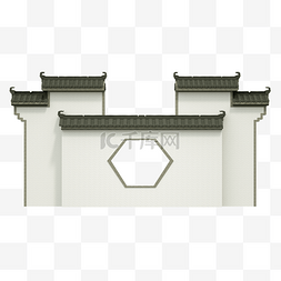 中式中国风青砖屋檐墙