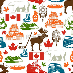 美国旅游元素图片_加拿大无缝图案加拿大传统符号和