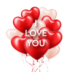 浪漫花瓣主图图片_情人节背景与白色红心气球。浪漫