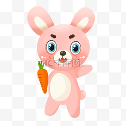 沙滩图片_卡通可爱动物拿着胡萝卜兔子
