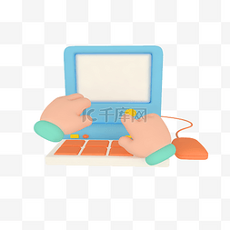 玩电脑商业图片_C4D立体手点击电脑手势