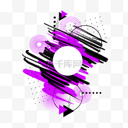 扁平几何线条边框图片_笔刷黑紫色线条水墨边框