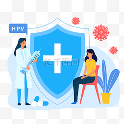 健康图片_HPV疫苗医疗健康扁平插画