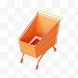 超市购物狂欢图片_橙色3D立体电商促销购物车