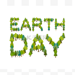 排版图片_世界地球日。刻字和森林。树木和