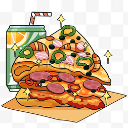 描边漫画风披萨美食