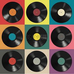 音频专辑图片_彩色背景上带有彩色标签的黑胶唱