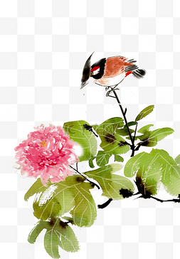 彩色水墨图片_小鸟与鲜花