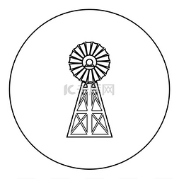 风力发电机图标圆圈黑色矢量插图