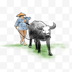 清明节中国风水墨画放牛的牧童