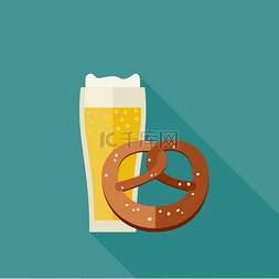 月饼图图片_大杯啤酒和椒盐脆饼图标在平面样