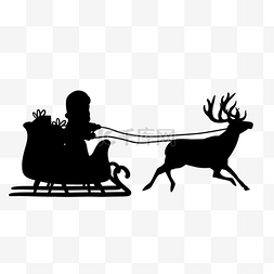 圣诞老人雪橇黑色剪影麋鹿奔跑