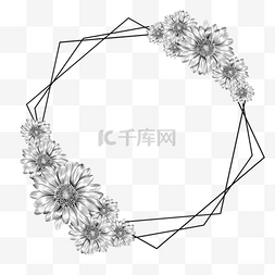 几何叶子图片_素描黑白花卉线条边框