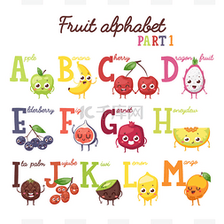 Fruit alphabet vector illustration.