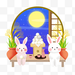 日本桌子图片_日本中秋兔子和酒月见团子
