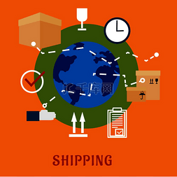 运输包装图标图片_国际运输服务平面图标带包装符号