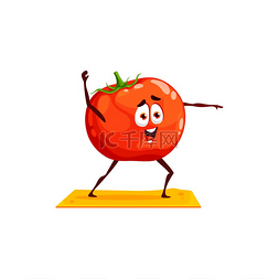 拉伸瑜伽图片_番茄健康蔬菜卡通人物在健身瑜伽