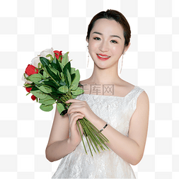 女生手捧一束鲜花