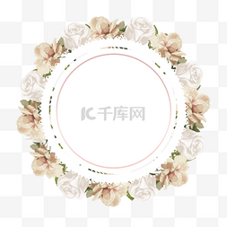 创意水彩圆形背景图片_白玫瑰水彩婚礼创意边框