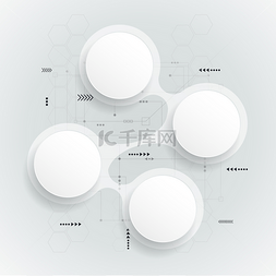 高科技未来风格图片_抽象的电路板上的 3d 白色纸圈。