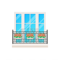 矢量房屋结构图片_带栅栏栏杆的阳台或窗户、建筑结
